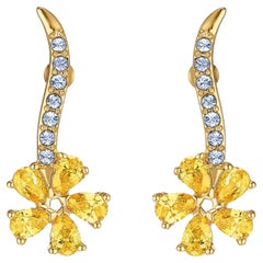 Swarovski Atelier Flower Yellow Exquisite White Crystals Pierced Gold Earrings