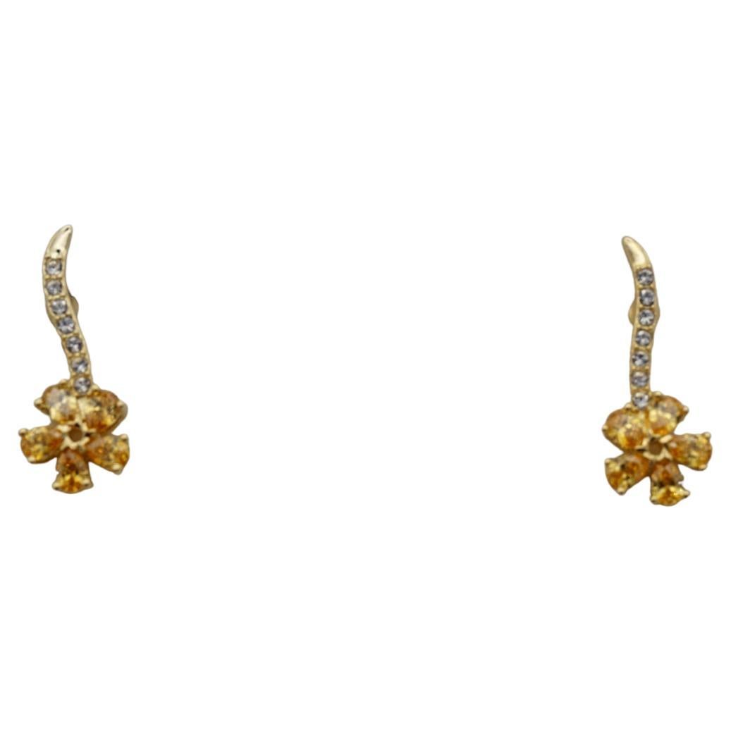 Swarovski Atelier Flower Yellow Exquisite White Crystals Pierced Gold Earrings  For Sale 3