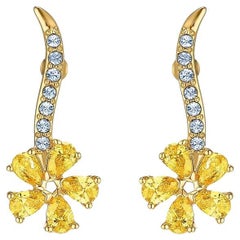 Swarovski Atelier Flower Yellow Exquisite White Crystals Pierced Gold Earrings