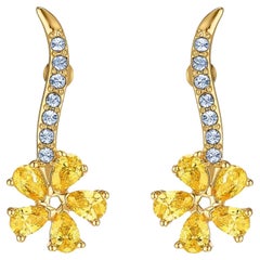 Swarovski Atelier Flower Yellow Exquisite White Crystals Pierced Gold Earrings