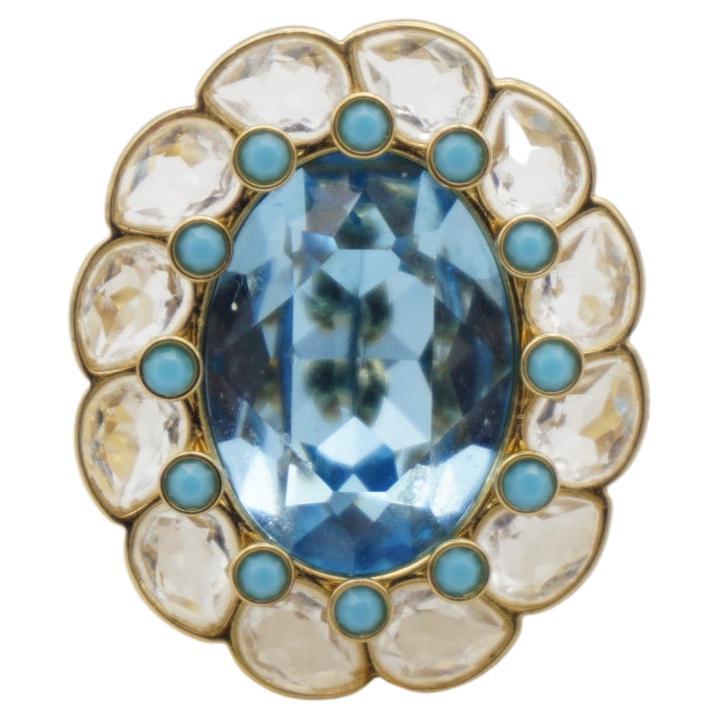 Swarovski Azore Blue Crystals Dots Clear Large Flower Cocktail Ring Size L 52 For Sale