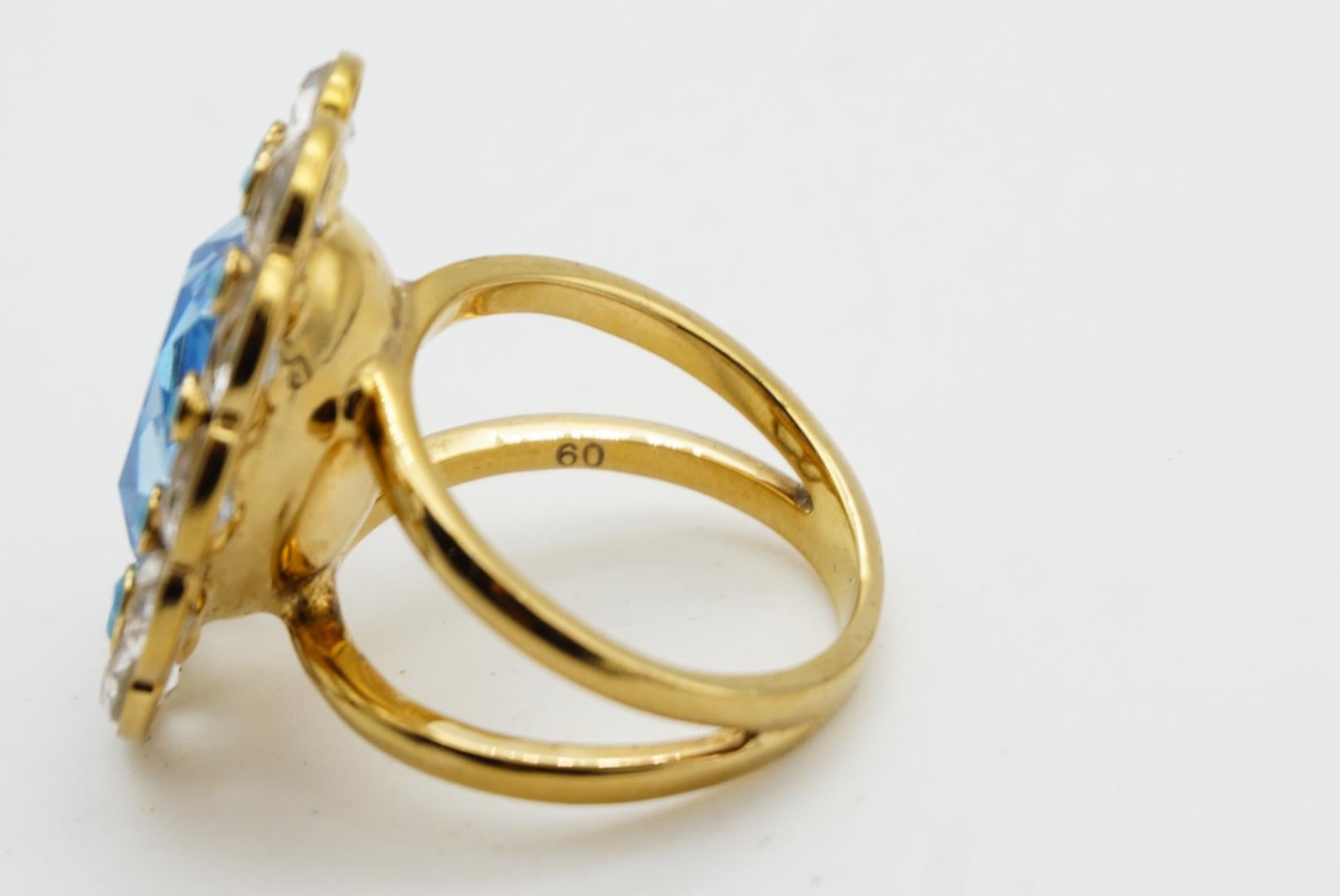 Swarovski Azore Large Clear Blue Crystals Dots Flower Cocktail Ring, Taille R 60 en vente 7