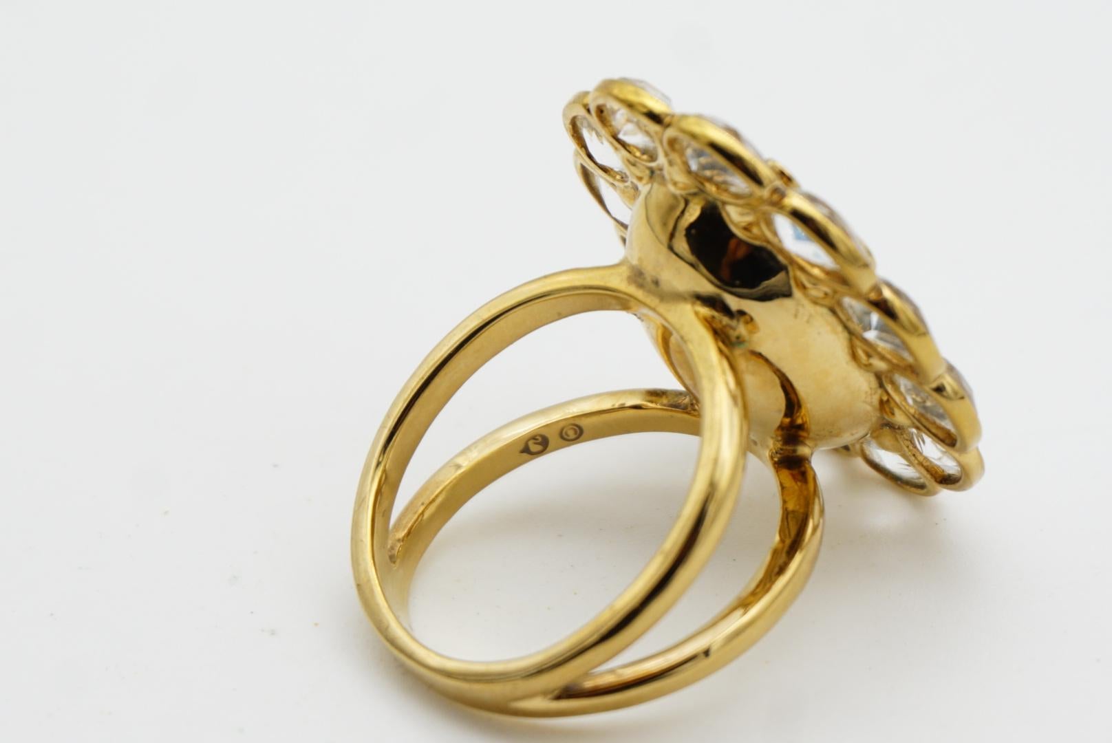 Swarovski Azore Large Clear Blue Crystals Dots Flower Cocktail Ring, Taille R 60 en vente 8