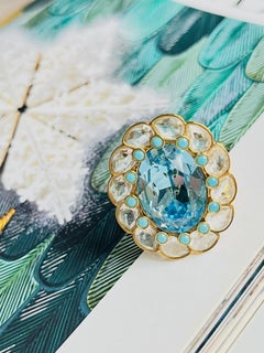 Swarovski Azore Large Clear Blue Crystals Dots Flower Cocktail Ring, Size R 60