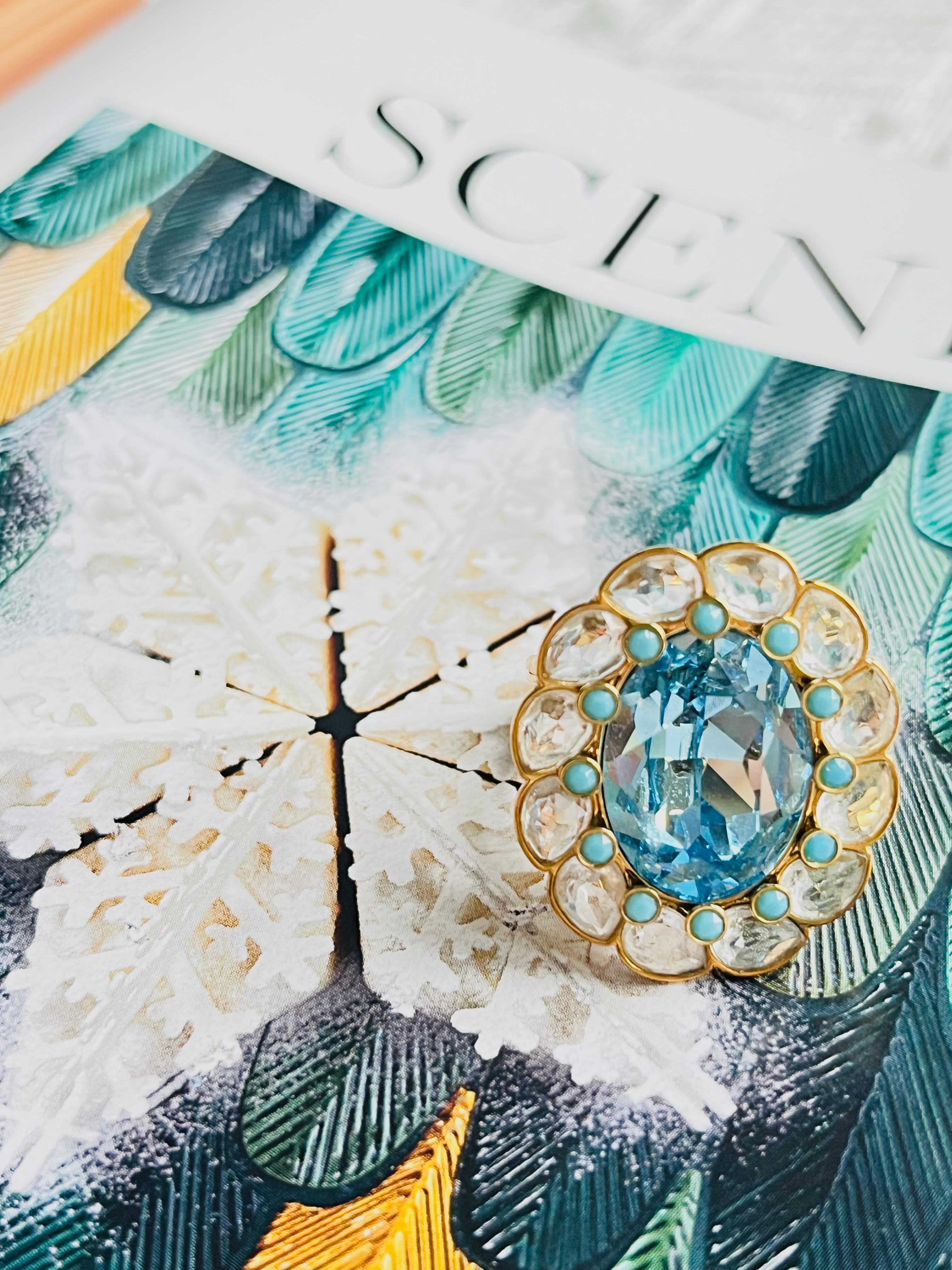 Art déco Swarovski Azore Large Clear Blue Crystals Dots Flower Cocktail Ring, Taille R 60 en vente