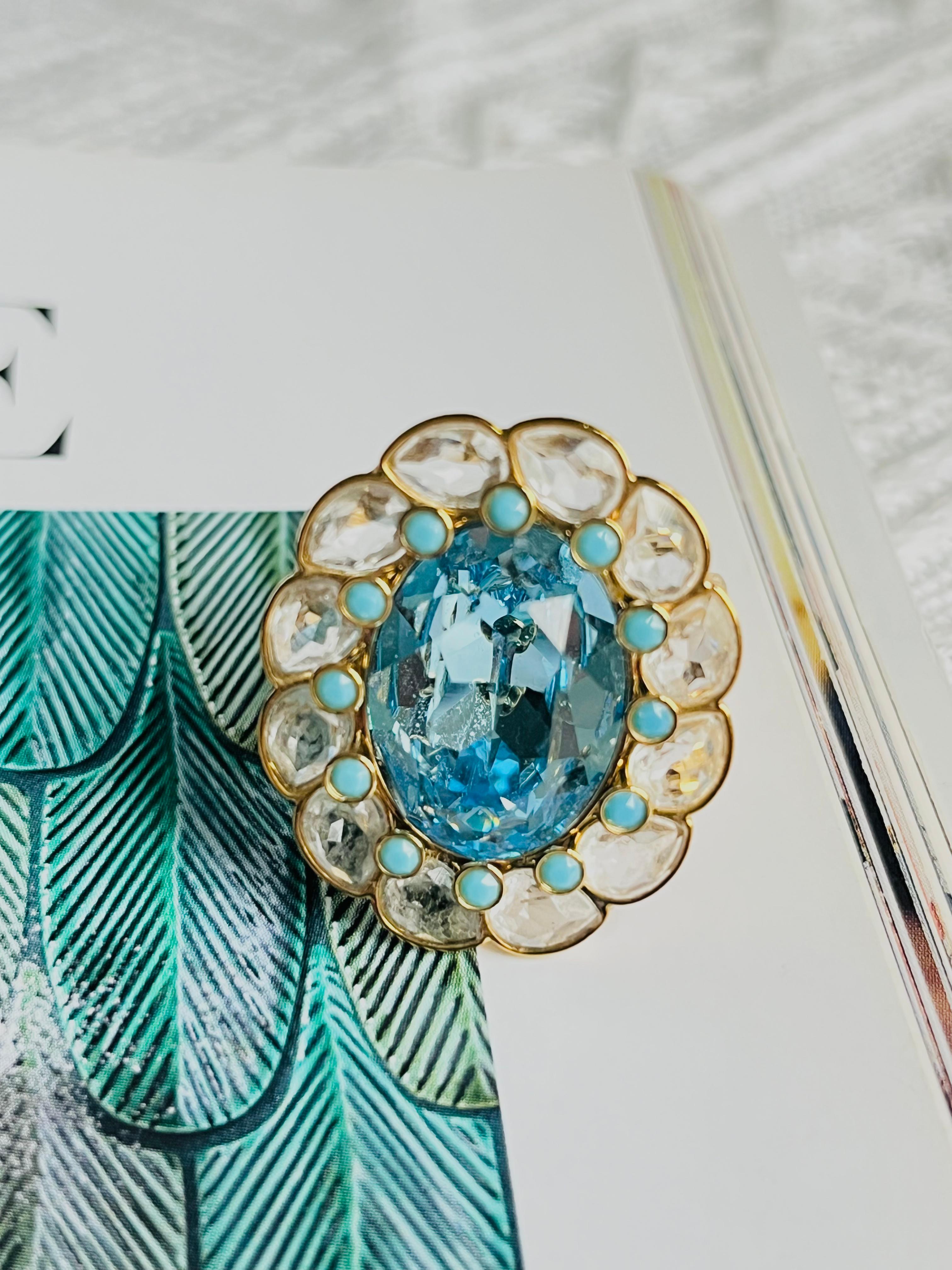 Swarovski Azore Large Clear Blue Crystals Dots Flower Cocktail Ring Size R 60 In Excellent Condition For Sale In Wokingham, England