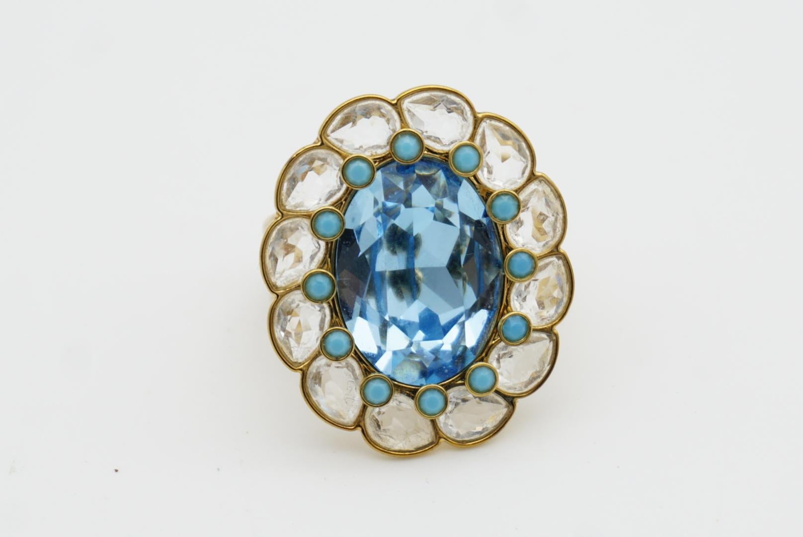 Swarovski Azore Large Clear Blue Crystals Dots Flower Cocktail Ring Size R 60 For Sale 3