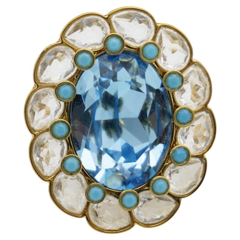 Swarovski Azore Large Clear Blue Crystals Dots Flower Cocktail Ring Size R 60 For Sale