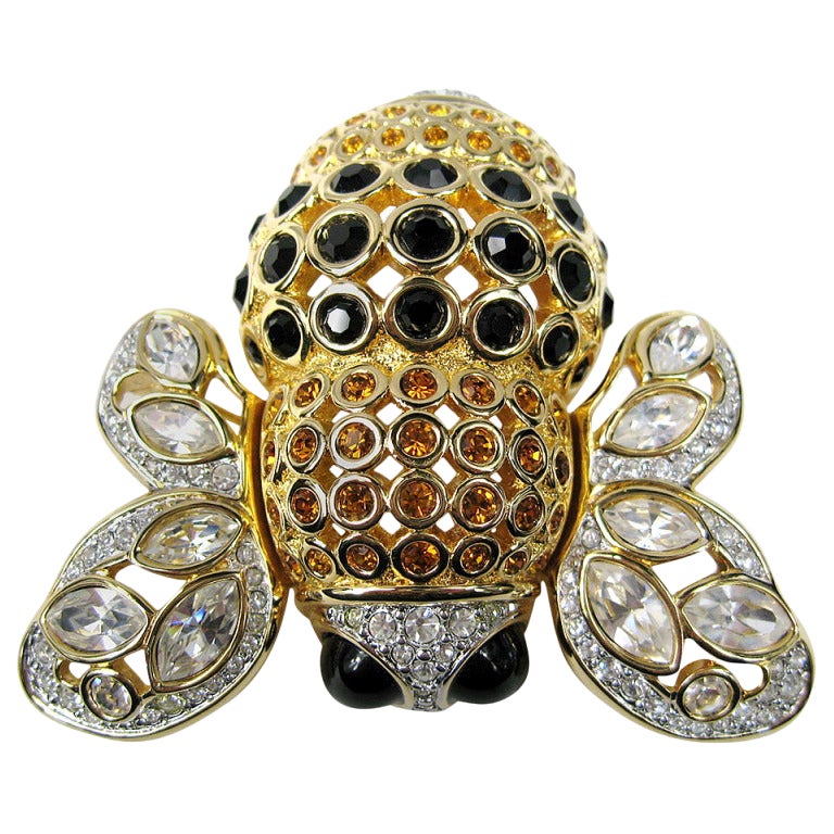 Spilla Swarovski Bee "Jeweler's Collection" in cristallo d'oro Bumble Bee Pin anni '80