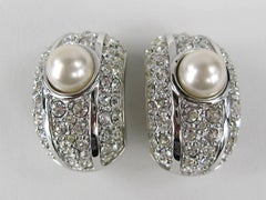 Boucles d'oreilles à clips en cristal et perles Swarovski, neuves, jamais portées - années 1980