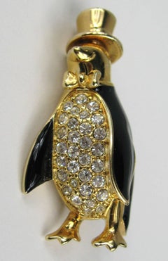 Swarovski Bezel Crystal Penguin Spilla Nuova, Mai Indossata Anni '80