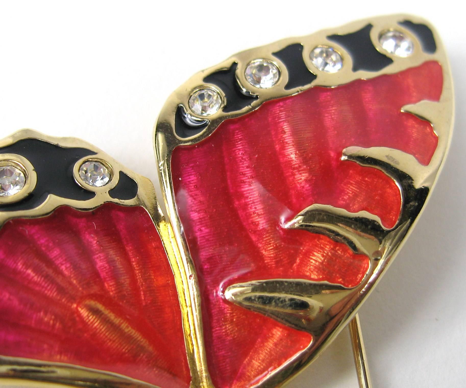 Very Large Swarovski Red and Black enameled Butterfly Brooch. Measuring 2.98-inch x 2.34 inch. This is out of a massive collection of New Old stock items as well as  Hopi, Zuni, Navajo, Southwestern, sterling silver, (costume jewelry that was not