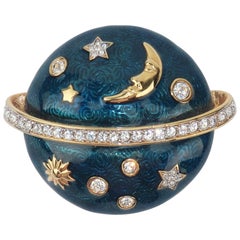 Retro Swarovski Celestial Blue Enamel & Rhinestone Brooch