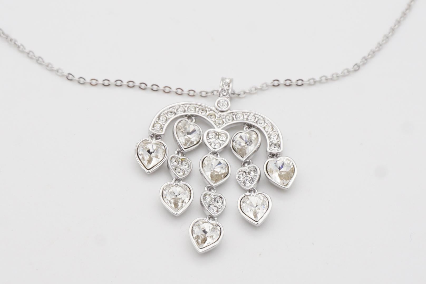 Swarovski Chandelier Heart Love Crystals Tassels Dangle Silver Pendant Necklace For Sale 5