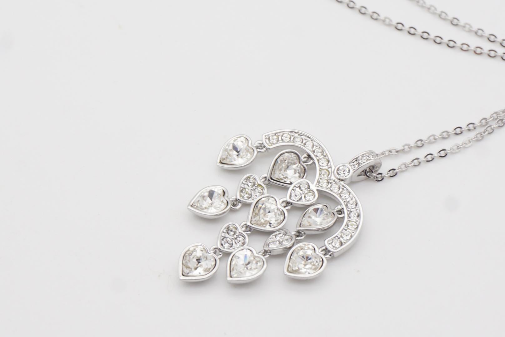 Swarovski Chandelier Heart Love Crystals Tassels Dangle Silver Pendant Necklace For Sale 6