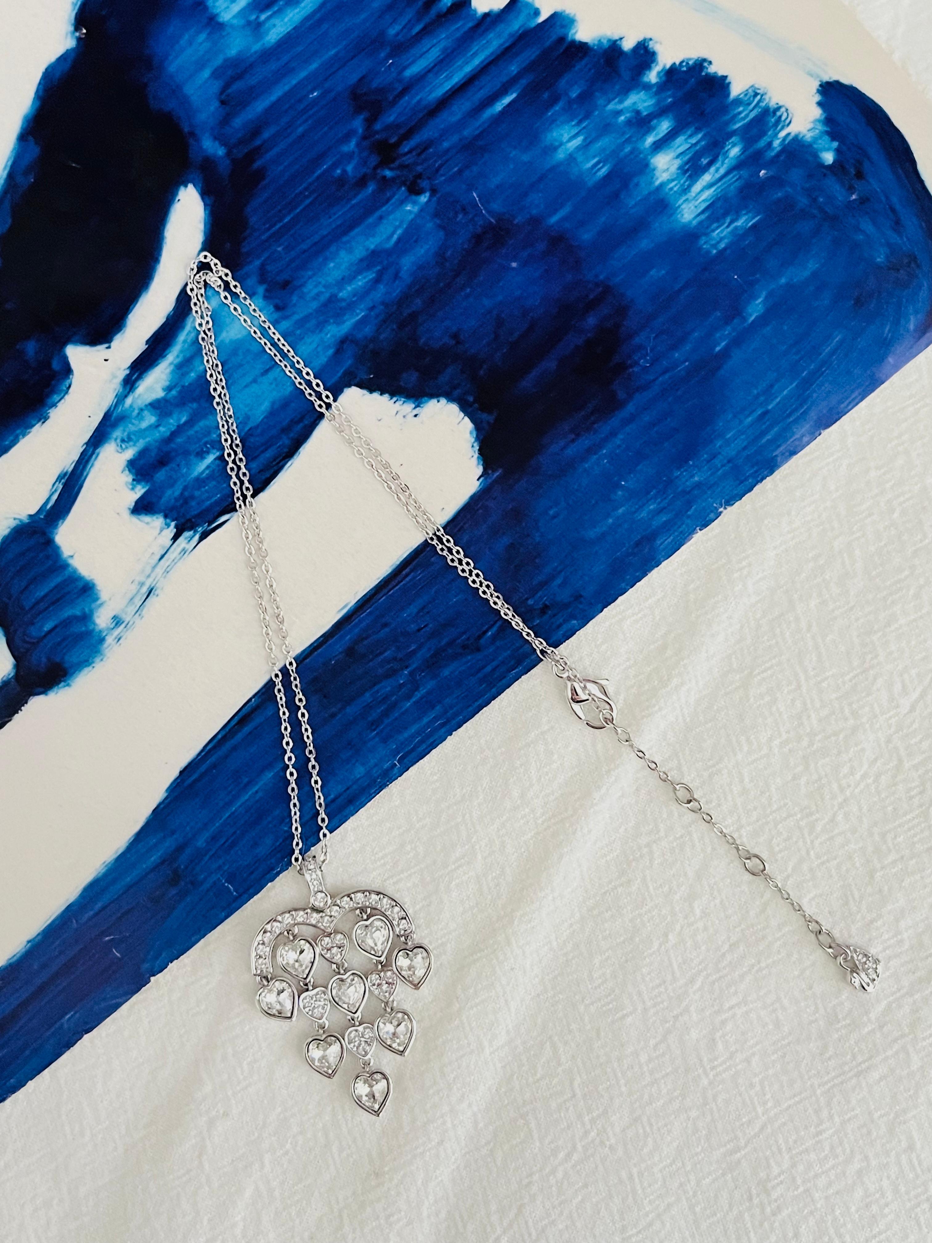 Swarovski Chandelier Heart Love Crystals Tassels Dangle Silver Pendant Necklace In Excellent Condition For Sale In Wokingham, England