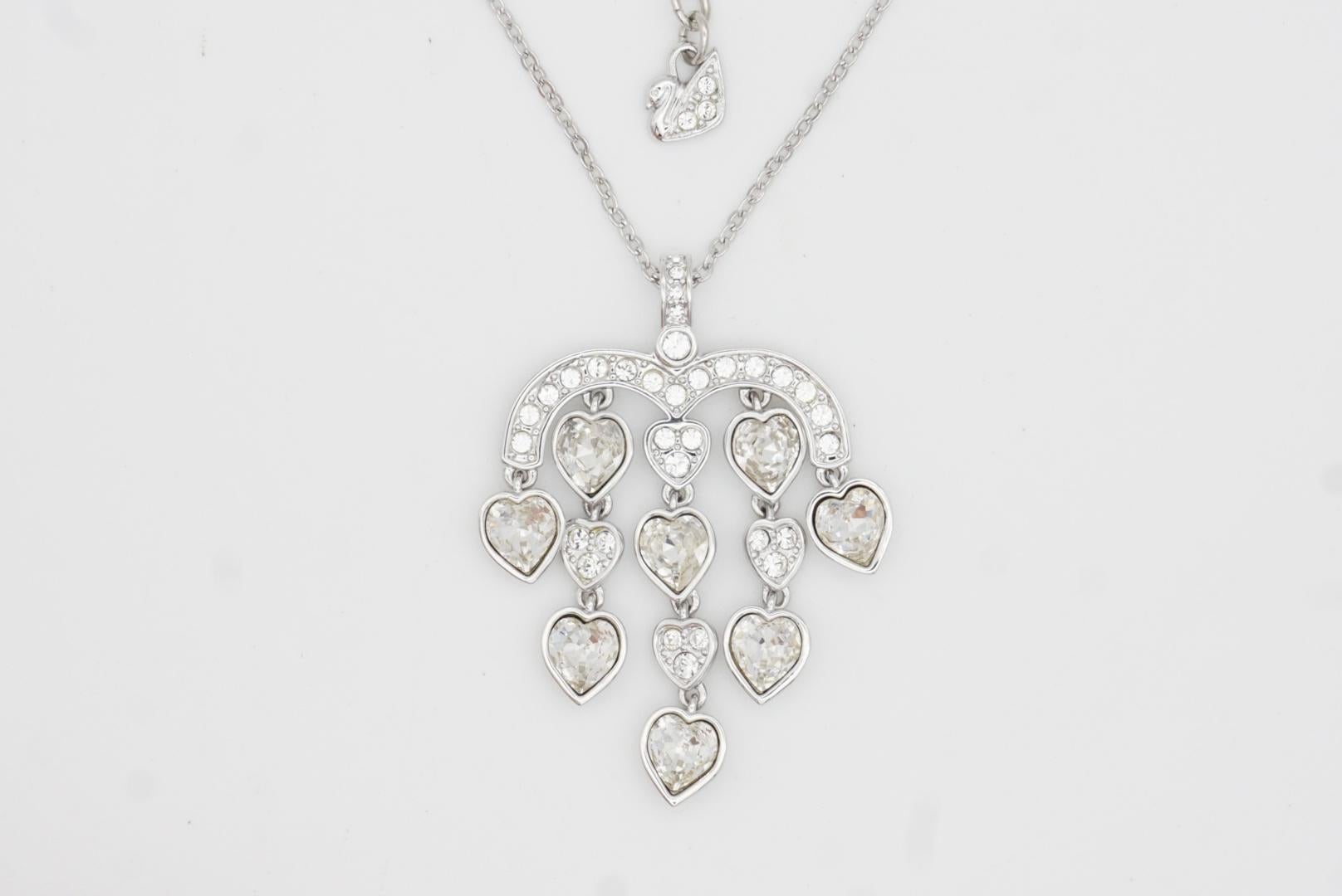 Swarovski Chandelier Heart Love Crystals Tassels Dangle Silver Pendant Necklace For Sale 4