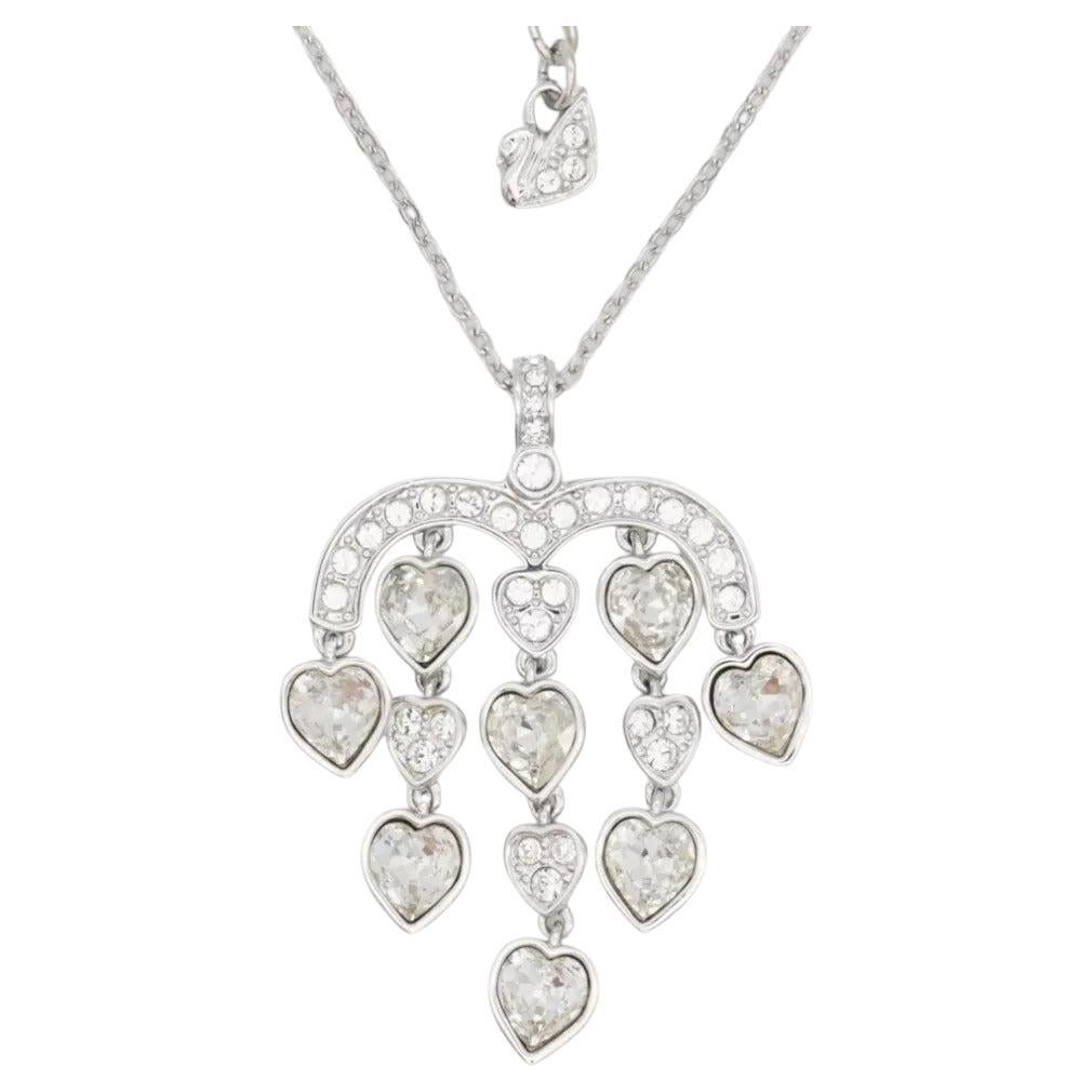 Swarovski Chandelier Heart Love Crystals Tassels Dangle Silver Pendant Necklace
