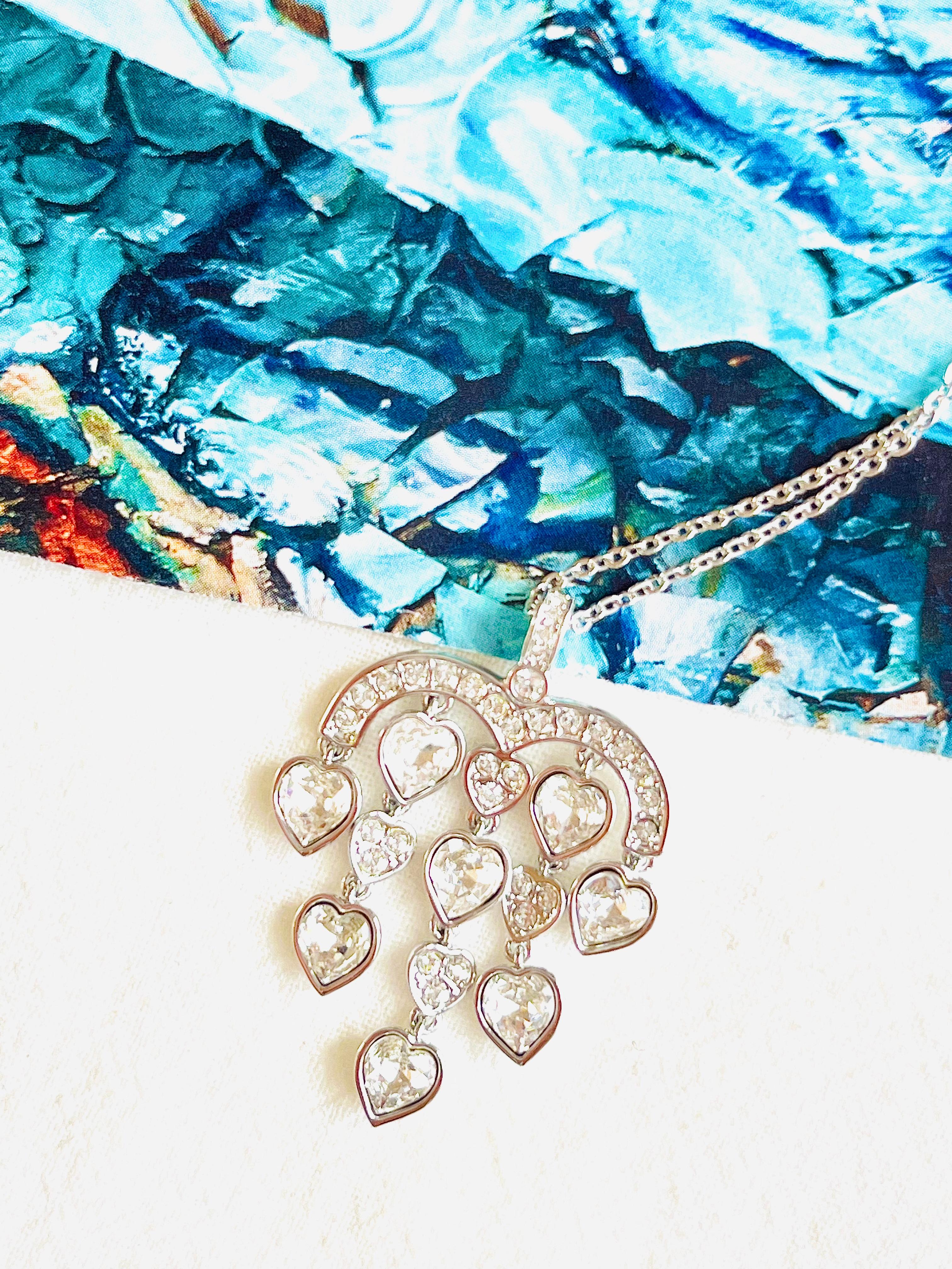 Artisan Swarovski Chandelier Sensible Heart Love Crystals Silver Large Pendant Necklace For Sale