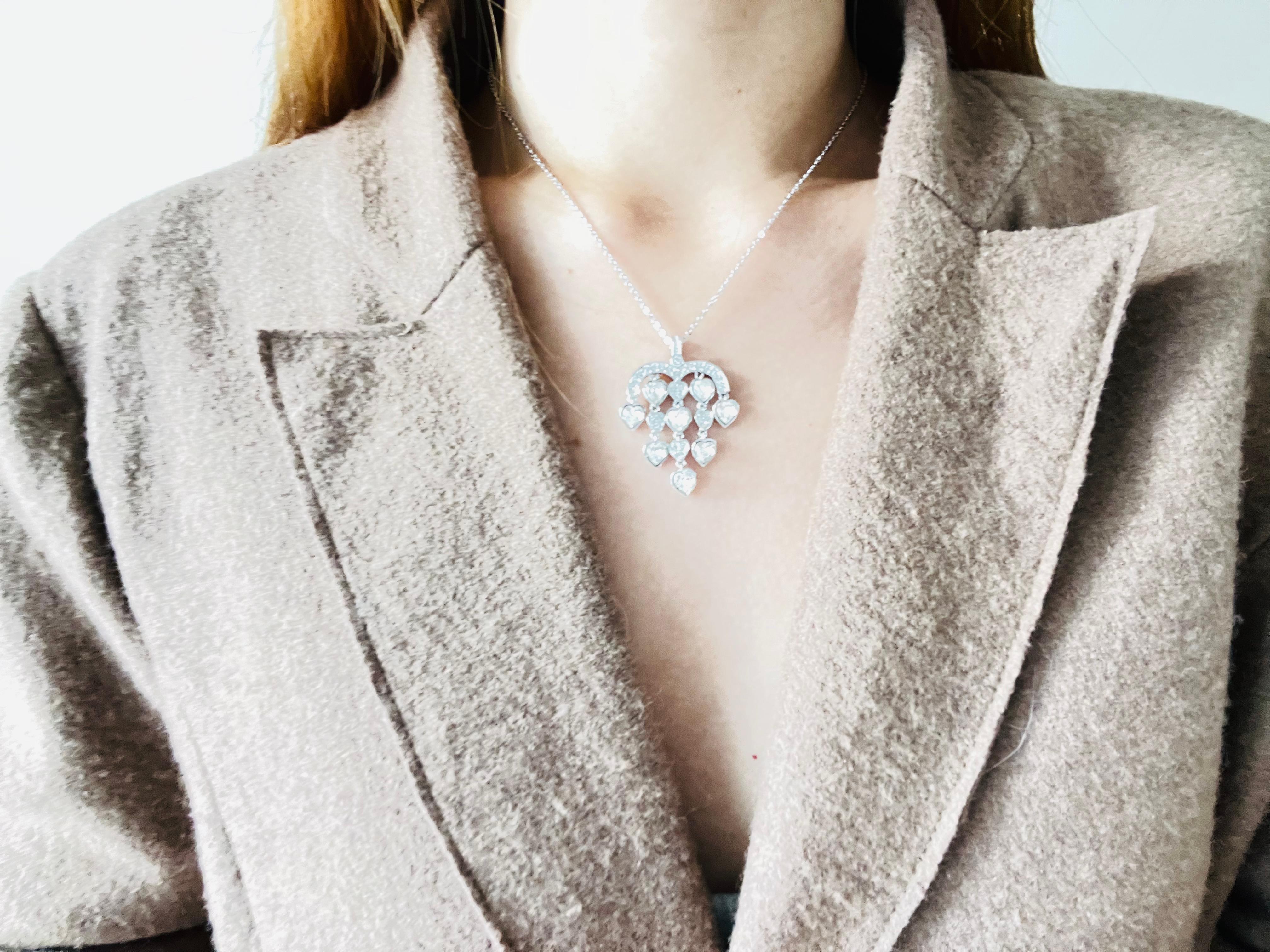 Women's or Men's Swarovski Chandelier Sensible Heart Love Crystals Silver Large Pendant Necklace For Sale