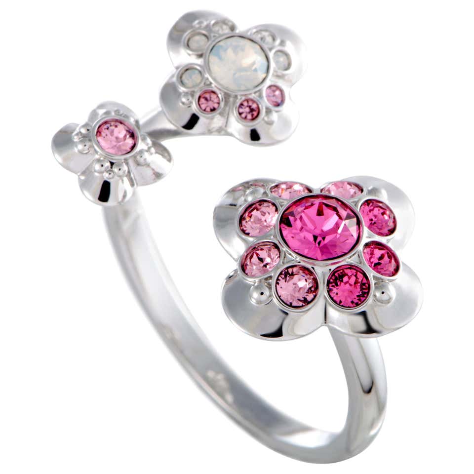 Swarovski Cherie Pink and Clear Crystals Flowers Ring For Sale at 1stdibs