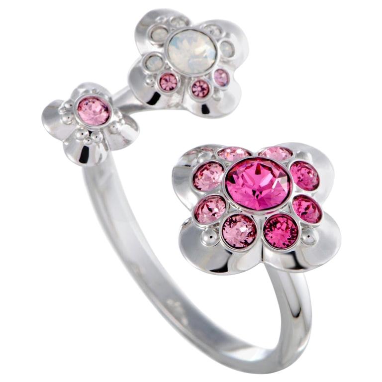 Swarovski Cherie Pink and Clear Crystal Open Flower Ring 5139721 For Sale