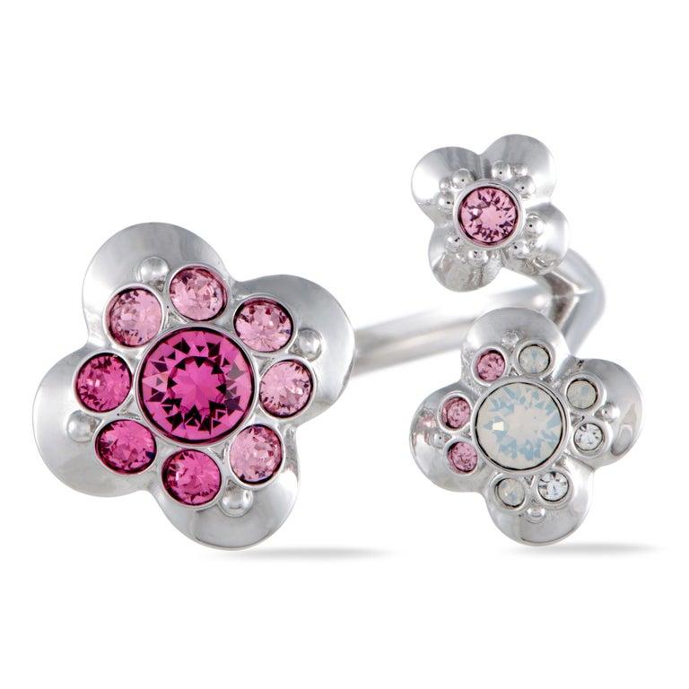 Women's Swarovski Cherie Pink and Clear Crystal Open Flower Ring