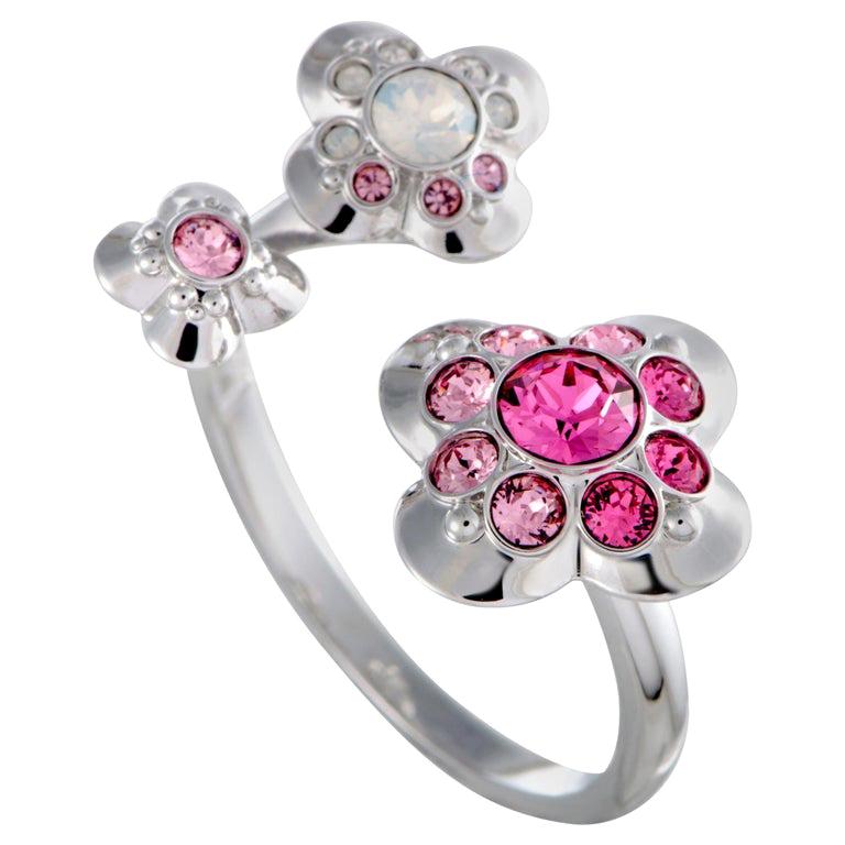 Swarovski Cherie Pink and Clear Crystal Open Flower Ring