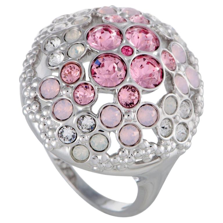 Swarovski Cherie Pink and Clear Crystals Flowers Ring