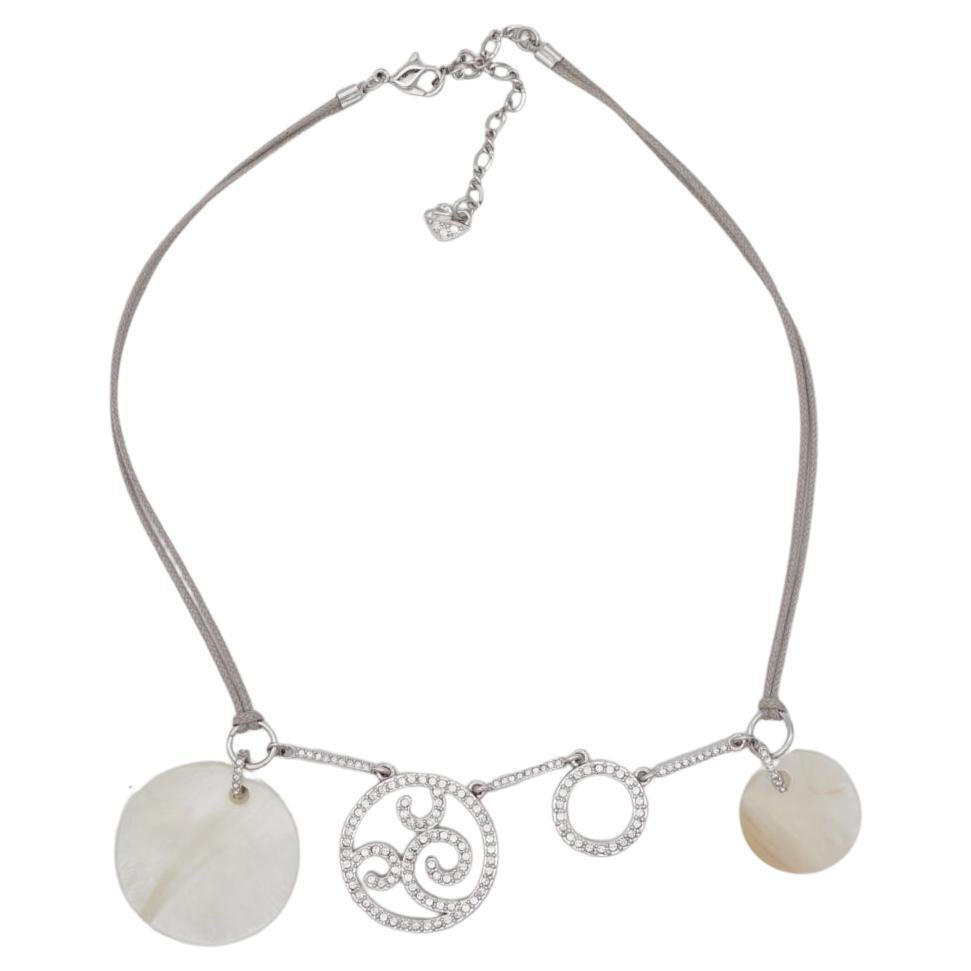 Swarovski Circles Round Crystals Openwork Ivory Pendants White Plated Necklace