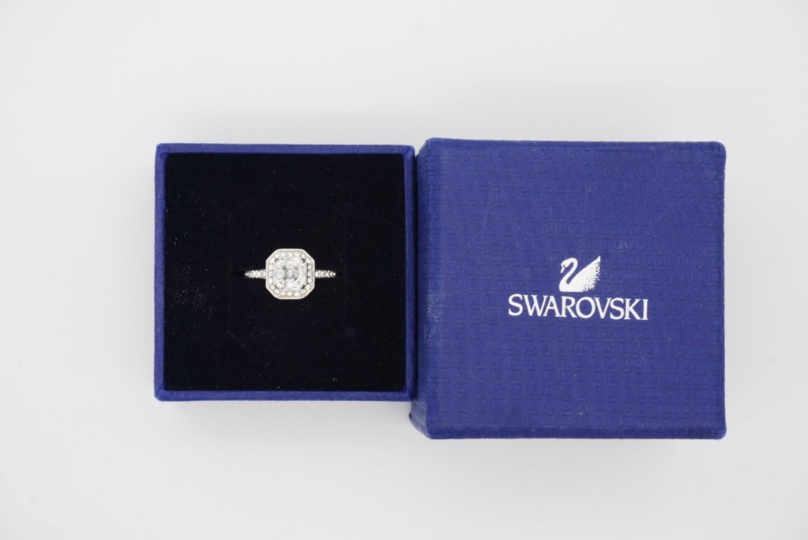 SWAROVSKI Clear Crystals Halo Shoulder Octagon Cube Ring White Rhodium Size L 52 For Sale 5