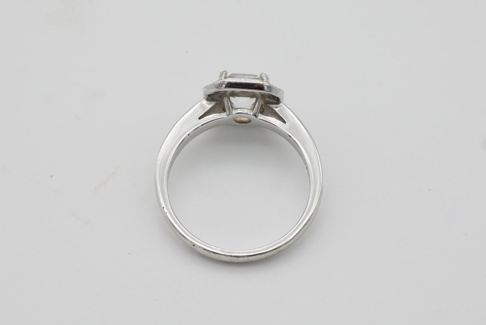 SWAROVSKI Clear Crystals Halo Shoulder Octagon Cube Ring White Rhodium Size L 52 8
