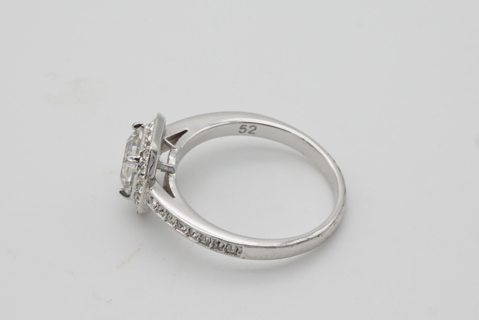 SWAROVSKI Clear Crystals Halo Shoulder Octagon Cube Ring White Rhodium Size L 52 9