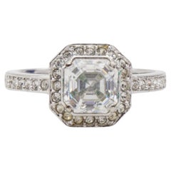 SWAROVSKI Clear Crystals Halo Shoulder Octagon Cube Ring White Rhodium Size L 52