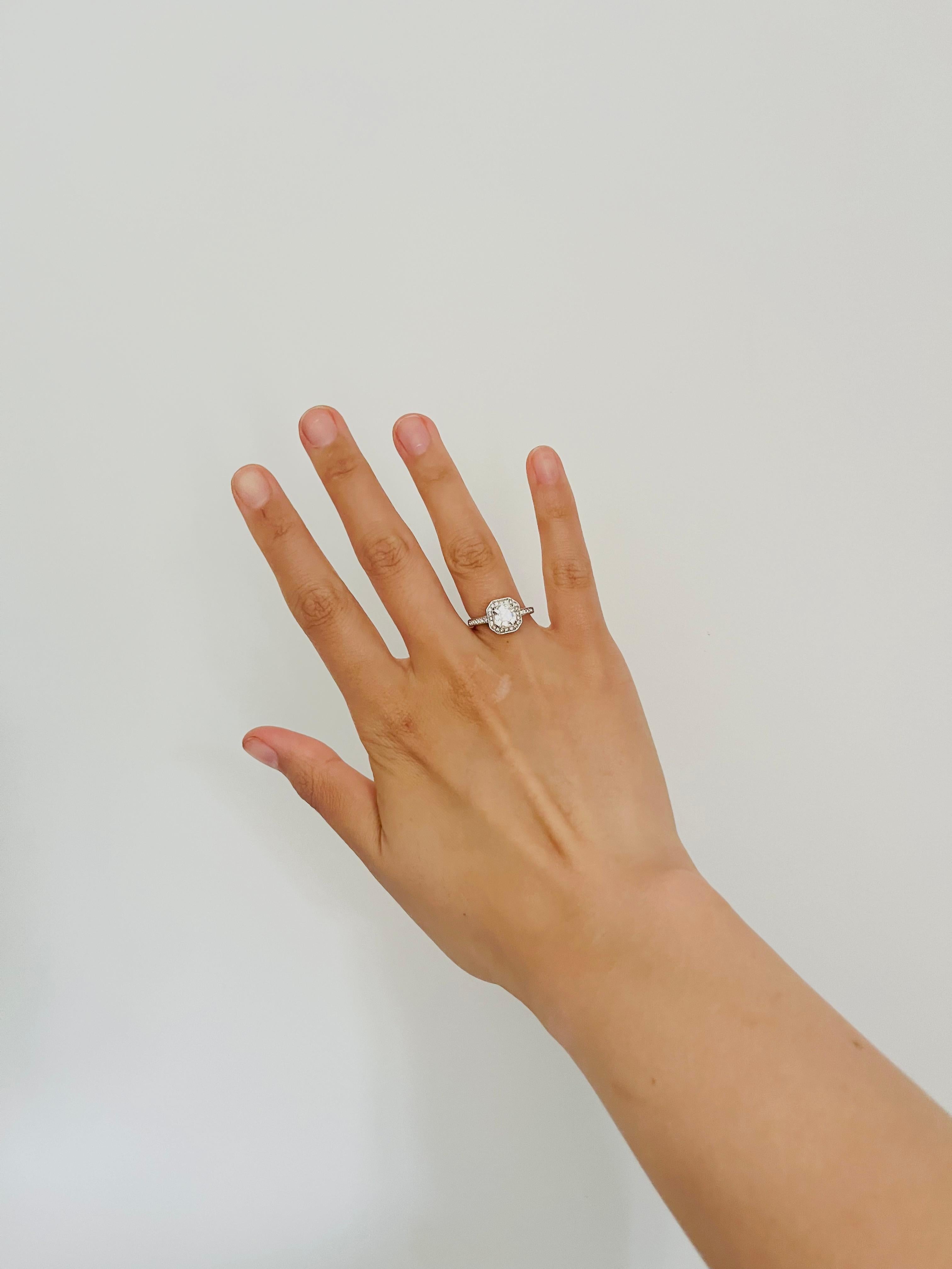 Women's or Men's SWAROVSKI Clear Crystals Halo Shoulder Octagon Cube Ring White Rhodium Size L 52 For Sale