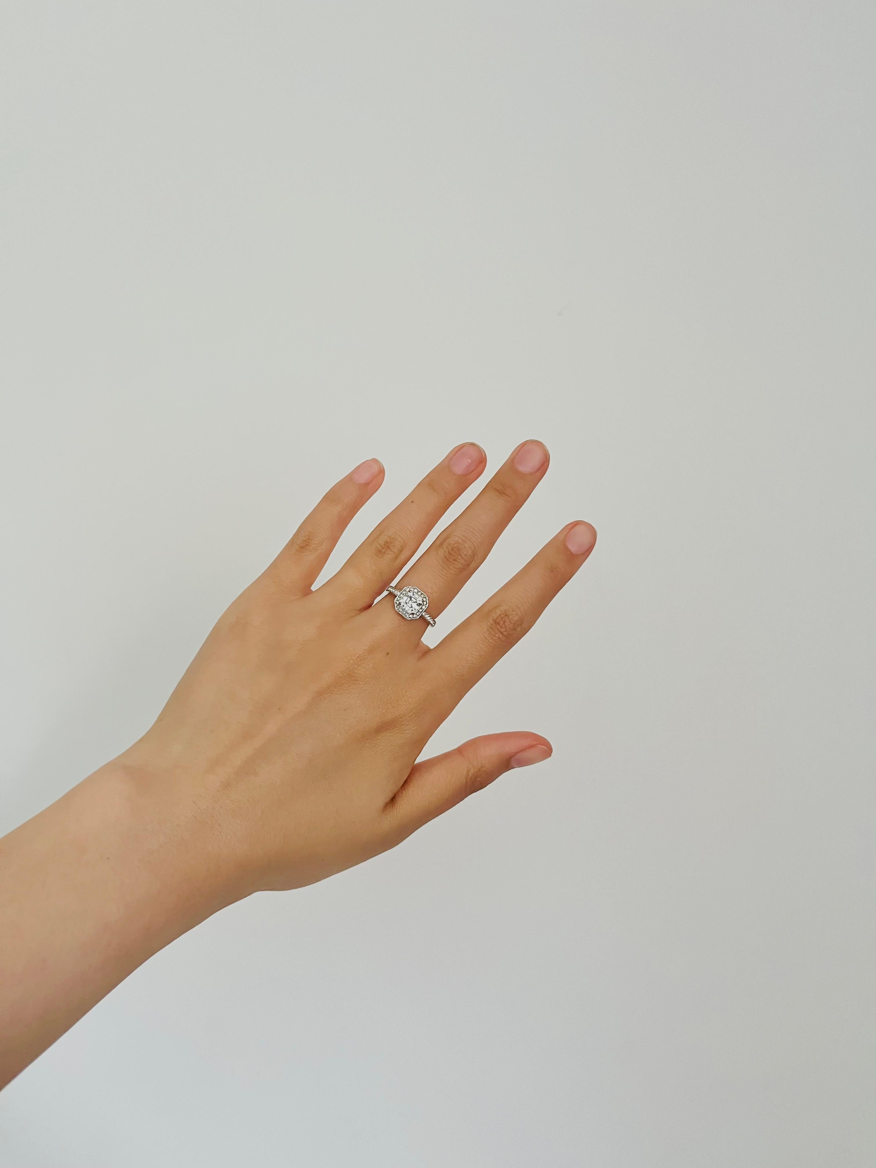 SWAROVSKI Clear Crystals Halo Shoulder Octagon Cube Ring White Rhodium Size L 52 For Sale 1