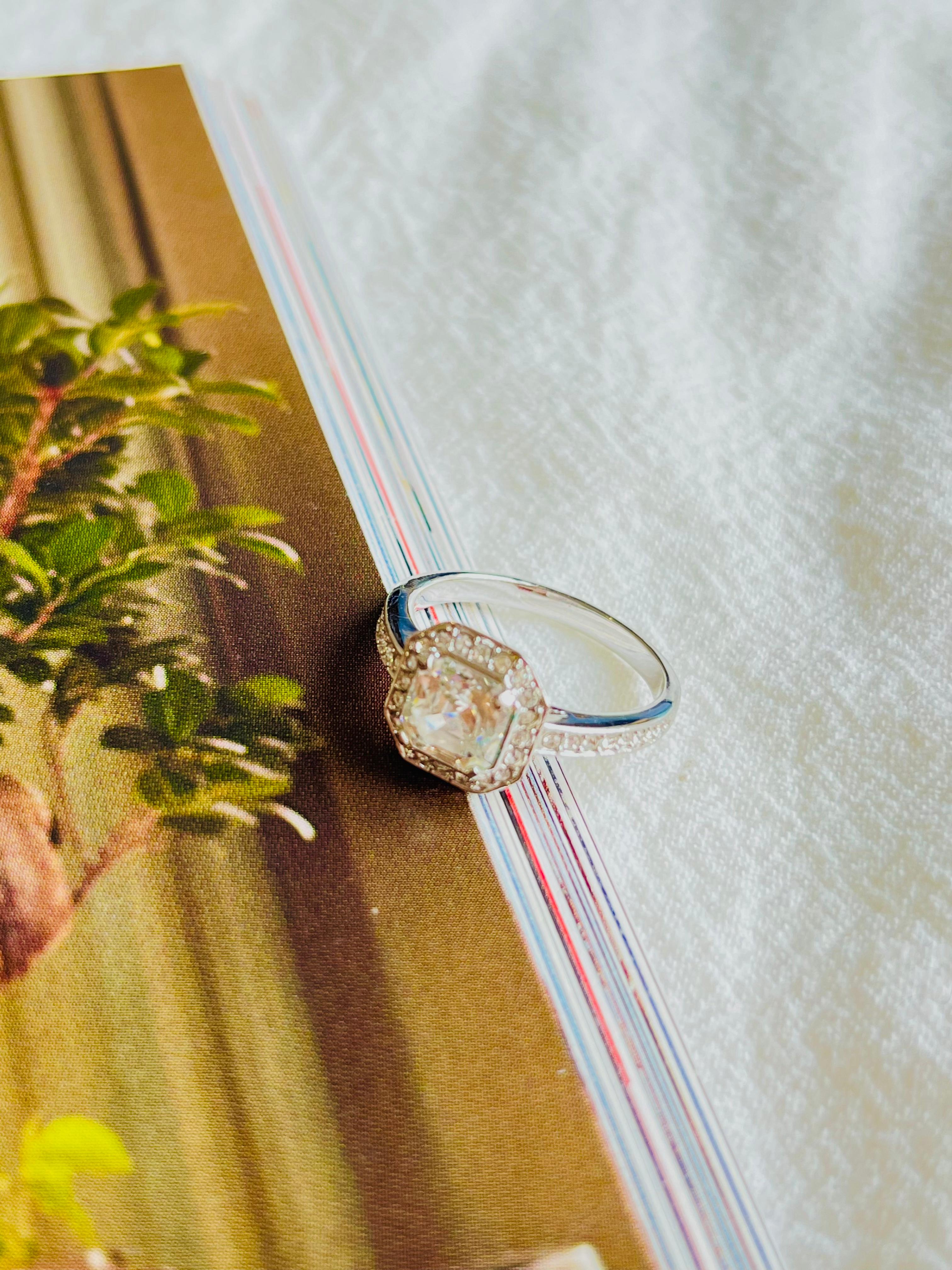 SWAROVSKI Clear Crystals Halo Shoulder Octagon Cube Ring White Rhodium Size L 52 2