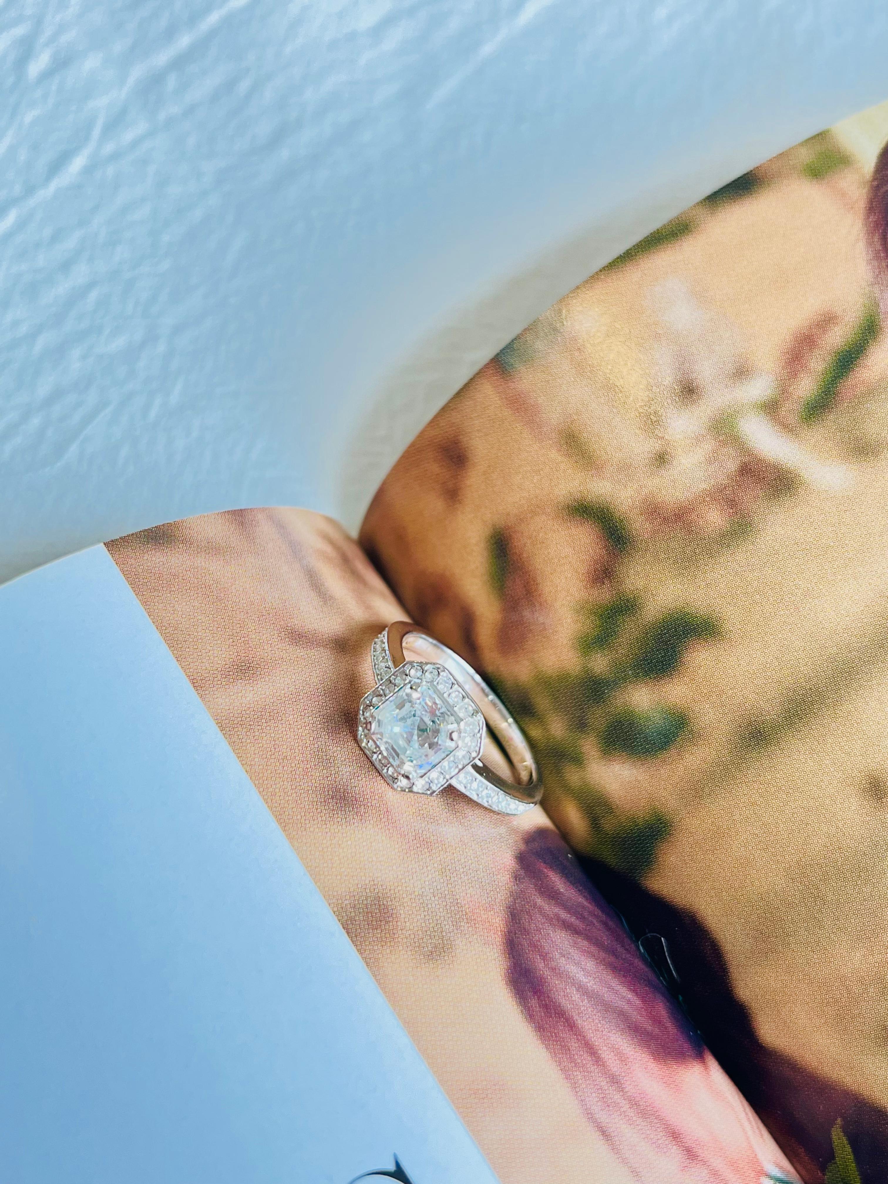 SWAROVSKI Clear Crystals Halo Shoulder Octagon Cube Ring White Rhodium Size L 52 For Sale 3