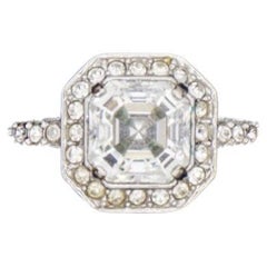 SWAROVSKI Clear Crystals Halo Shoulder Octagon Cube Ring White Rhodium Size L 52