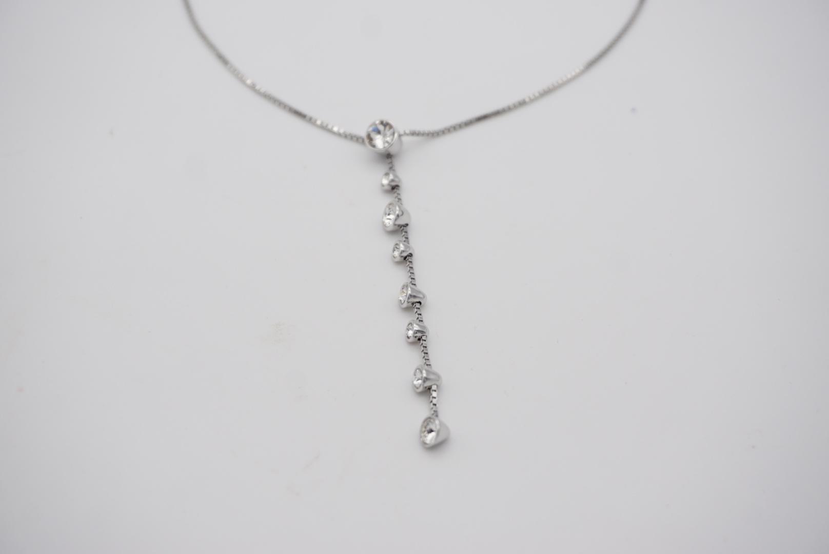 Swarovski Clear Round Crystals Dangle Floating Y Chain Collana lunga in argento in vendita 10