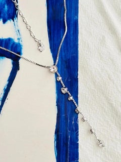 Lange Swarovski-Halskette, klare, runde Kristalle, schwebende Y Kette, Silber, Silber