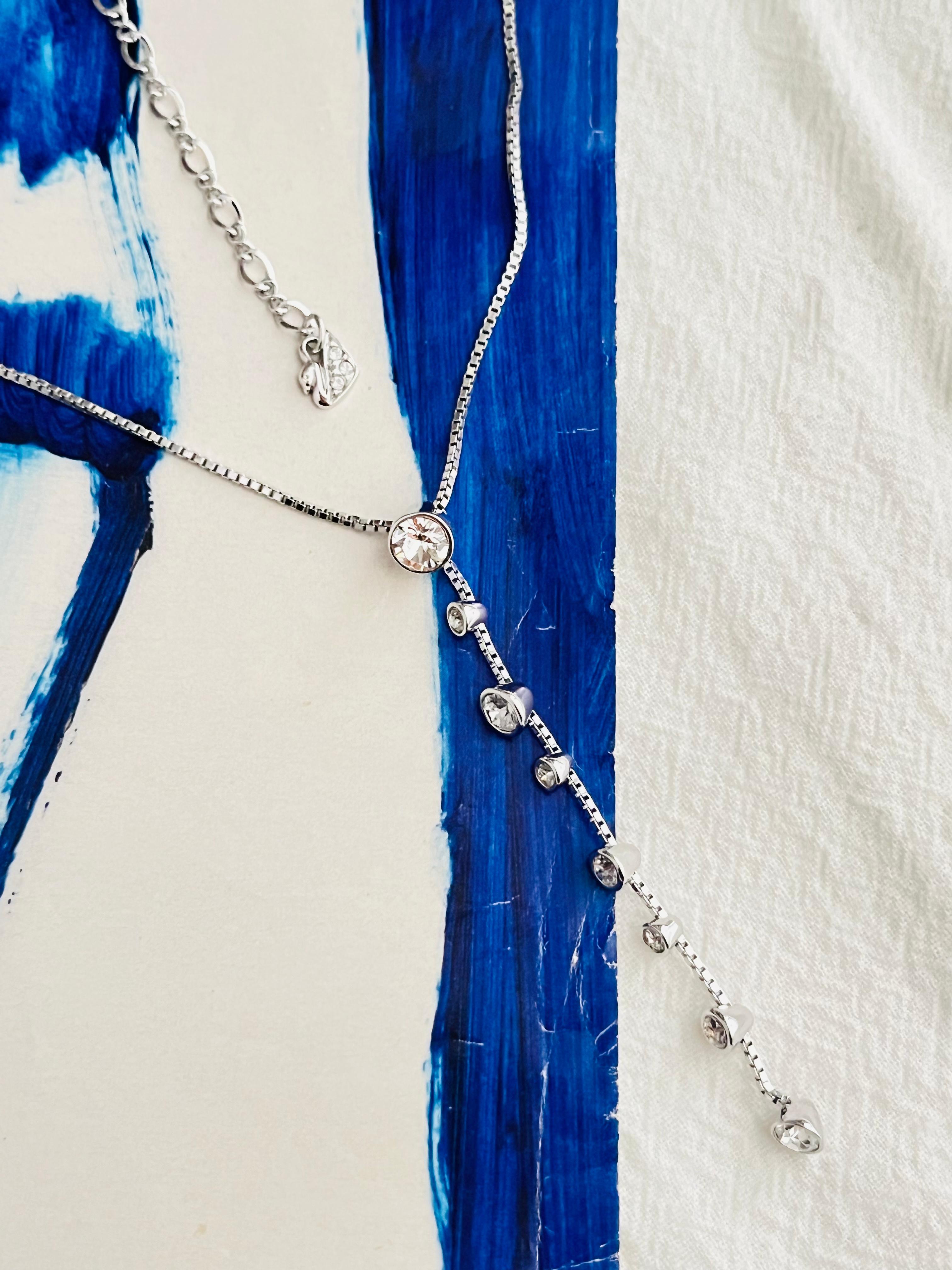 Art Déco Swarovski Clear Round Crystals Dangle Floating Y Chain Collana lunga in argento in vendita