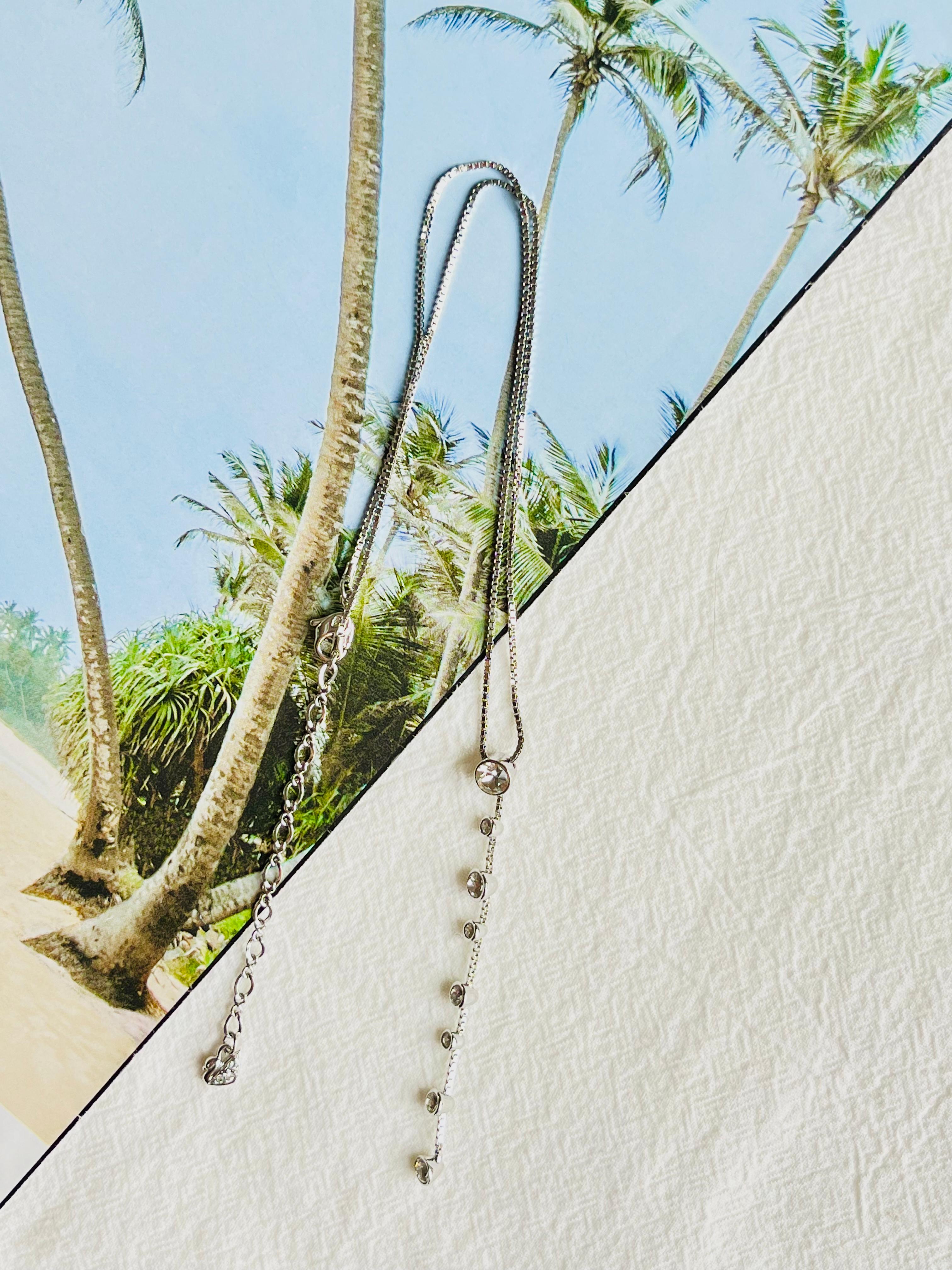 da uomo o donna Swarovski Clear Round Crystals Dangle Floating Y Chain Collana lunga in argento in vendita