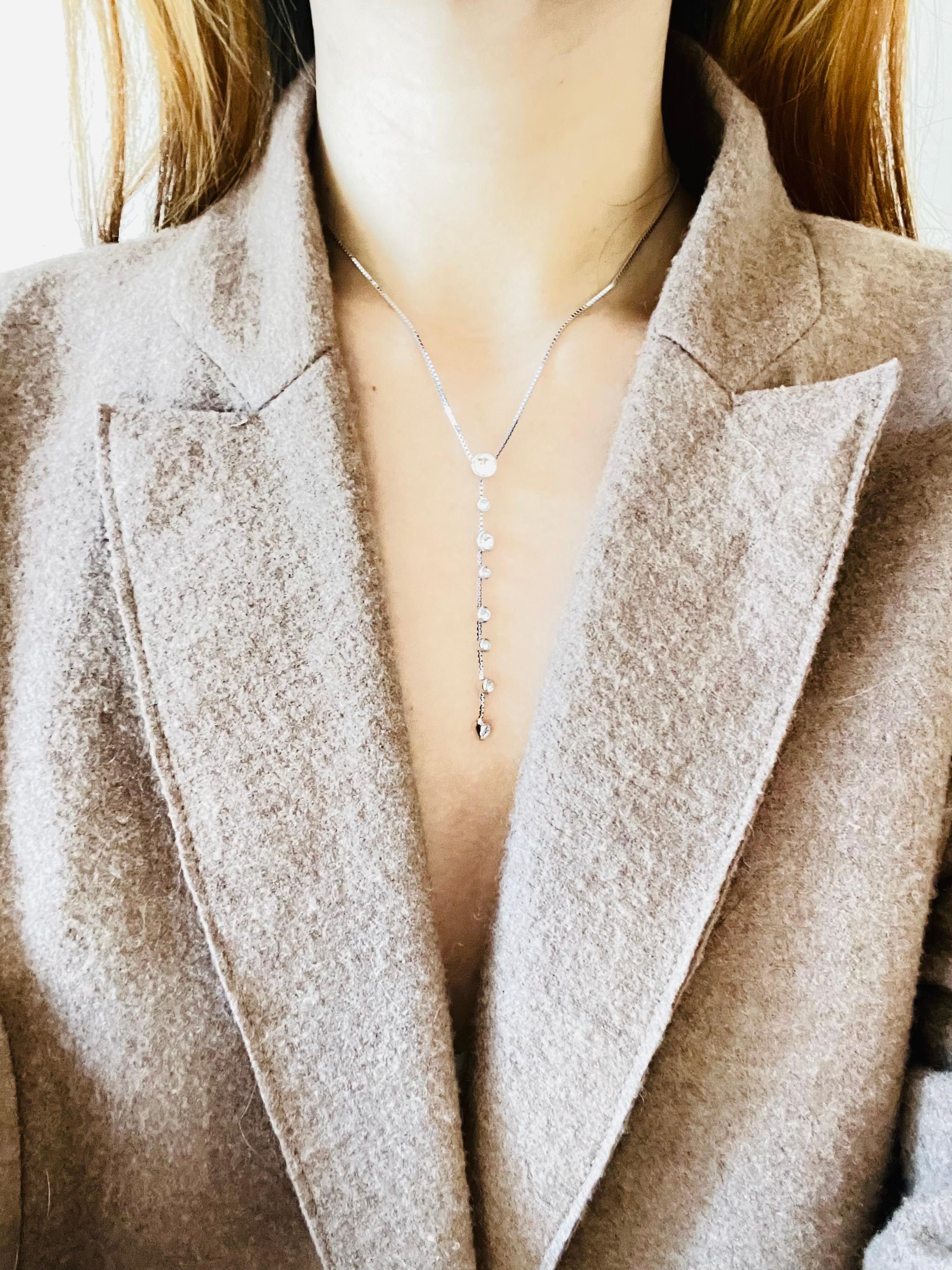 Swarovski Clear Round Crystals Dangle Floating Y Chain Collana lunga in argento in vendita 2