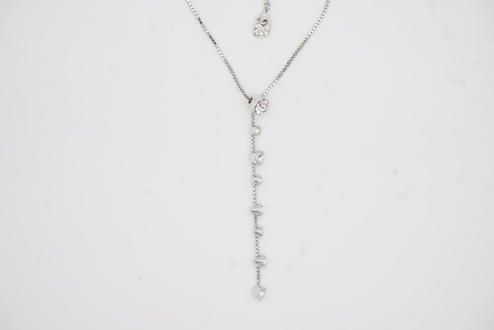 Swarovski Clear Round Crystals Dangle Floating Y Chain Collana lunga in argento in vendita 4