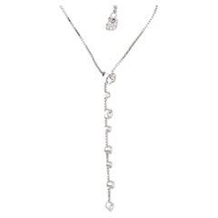 Swarovski Clear Round Crystals Dangle Floating Y Chain Silver Long Necklace