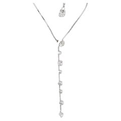 Swarovski Clear Round Crystals Dangle Floating Y Chain Silver Long Necklace