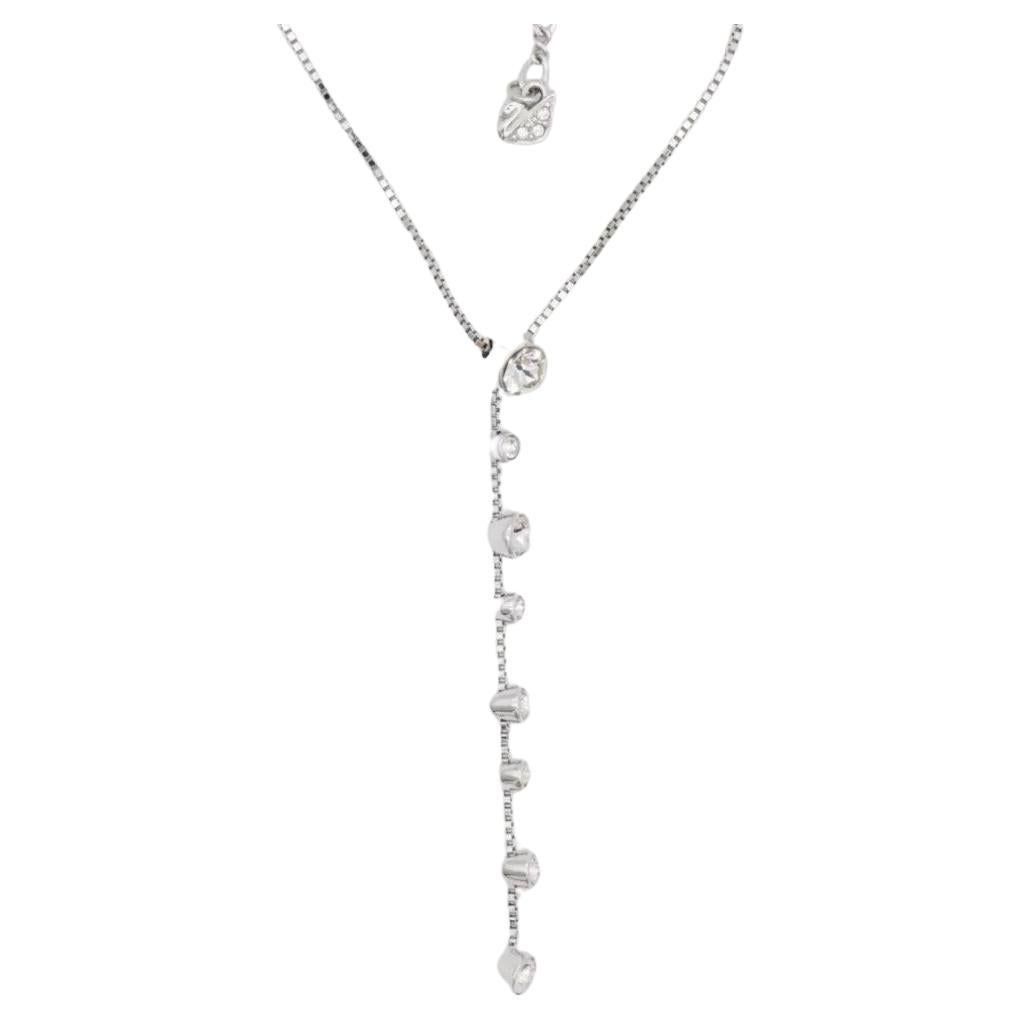Swarovski Clear Round Crystals Dangle Floating Y Chain Silver Long Necklace im Angebot