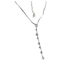 Lange Swarovski-Halskette, klare, runde Kristalle, schwebende Y Kette, Silber, Silber