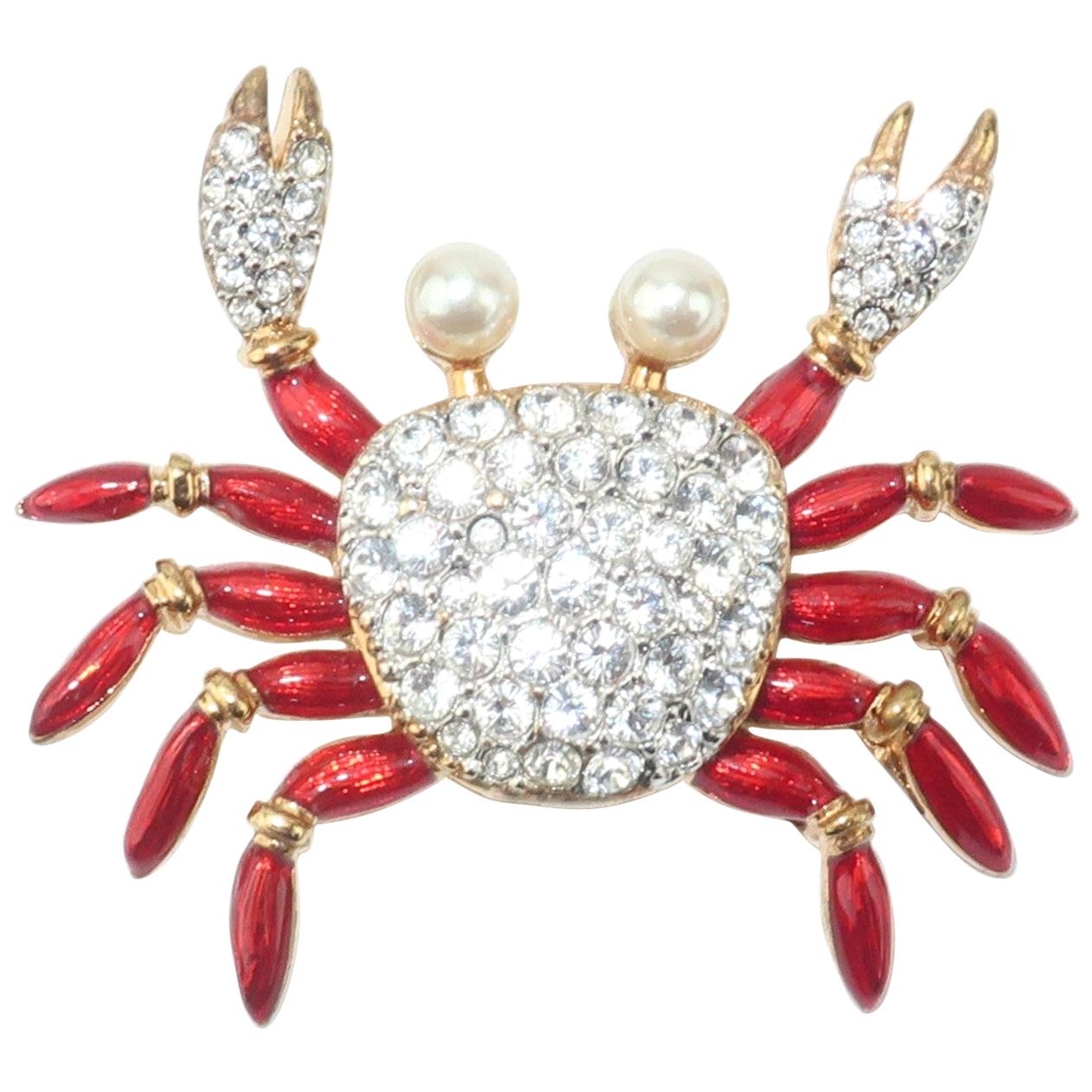 Swarovski Crab Brooch With Enamel & Pearl Details